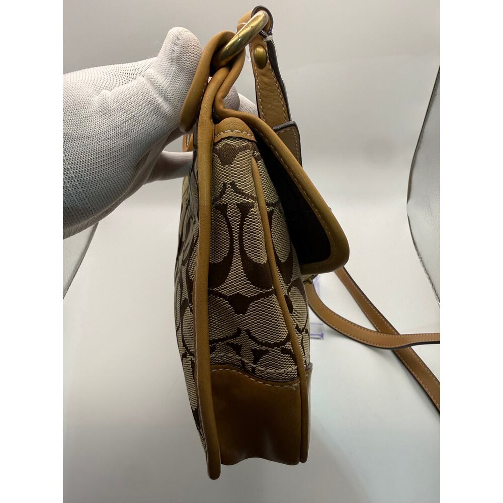 Coach Signature Canvas Shoulder Bag – Khaki/Tan | Turn-Lock Flap - Picture 4 of 9